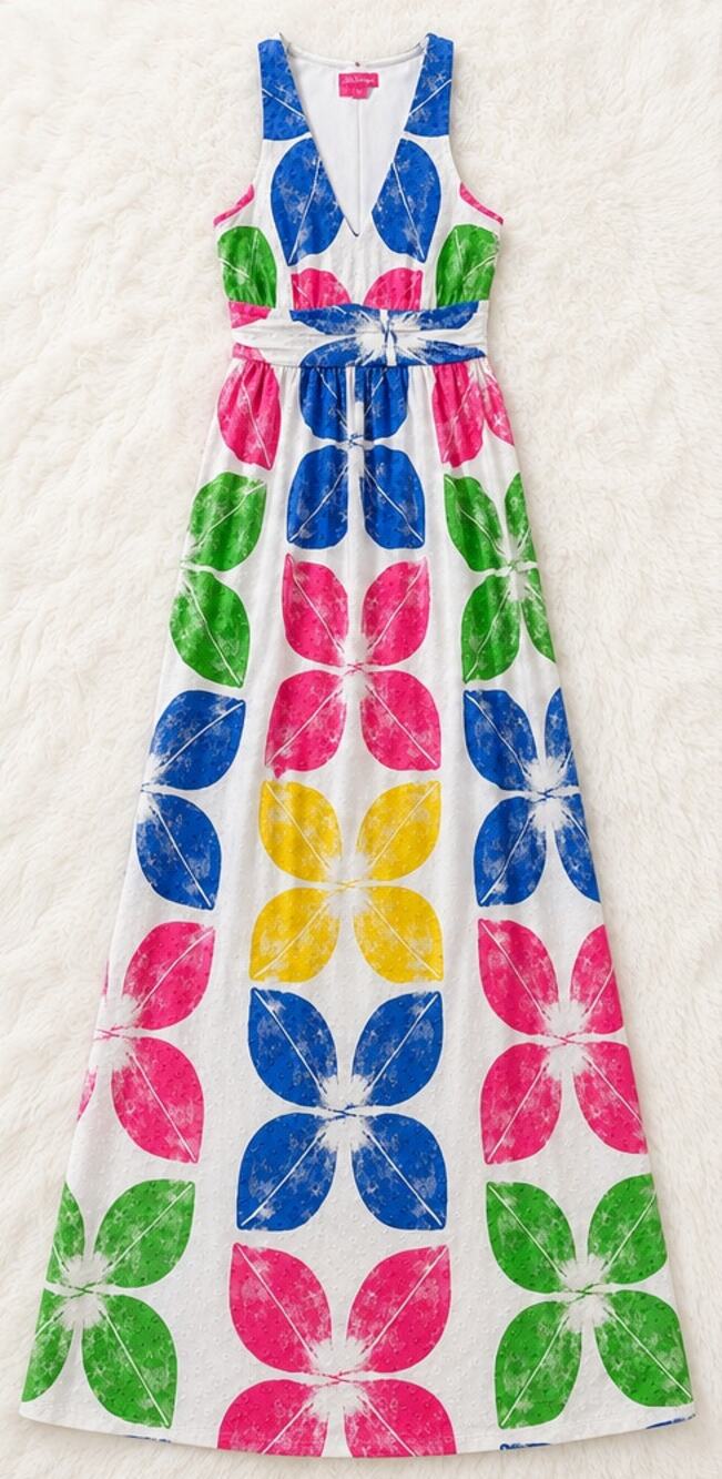 Lilly Pulitzer Floral Maxi Dress White Pink Blue Green Yellow Size 6 NWOT